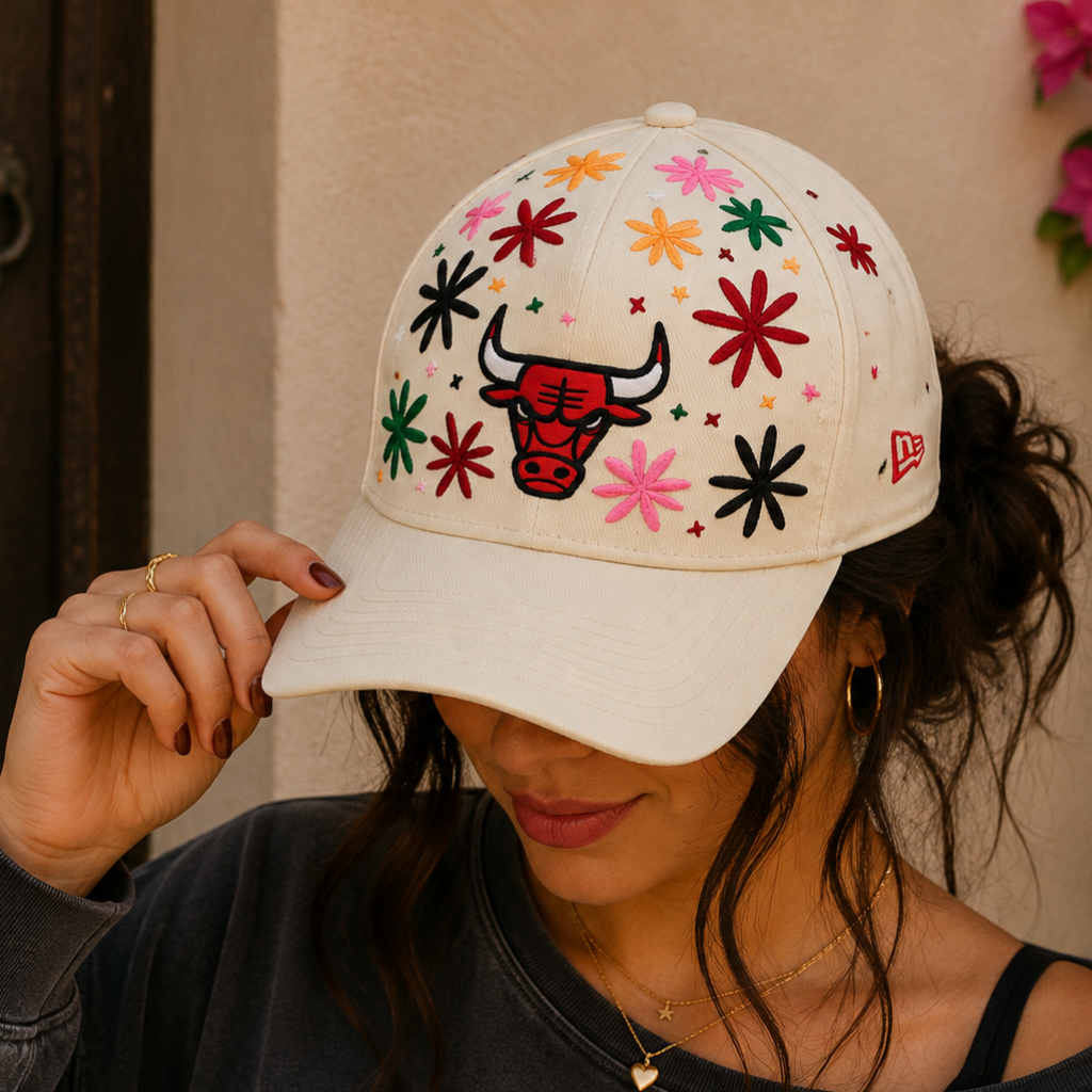 Wildgeese Chicago Bulls Floral Burst Embroidered Adjustable Cap – Cream