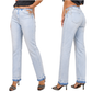Wildgeese Crystal Cutout Straight Leg Jeans – Light Wash Rhinestone Denim Pants for Women