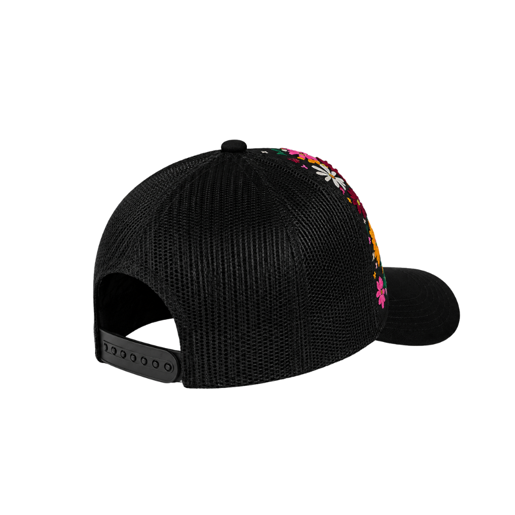 New Era Wildflower Crest Embroidered Trucker Cap – Black