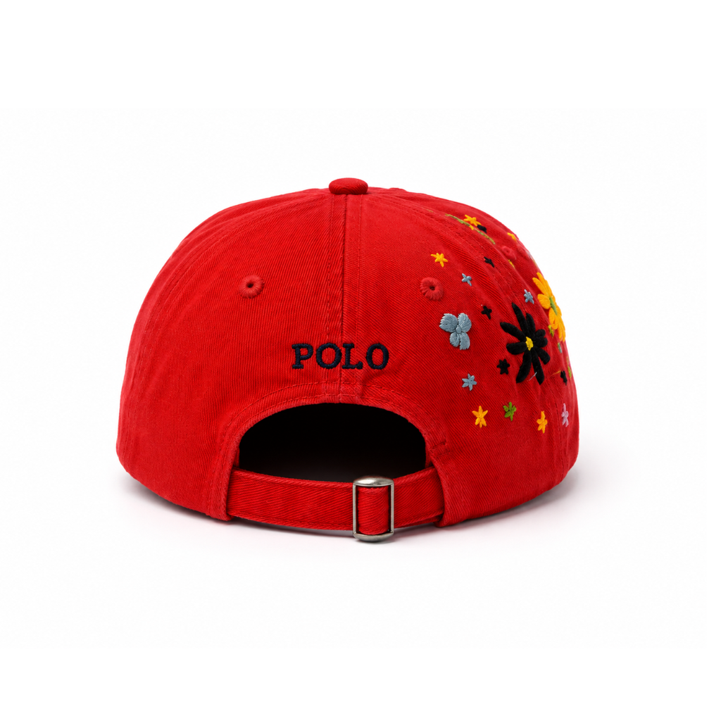 Wildgeese Scarlet Garden Polo Floral Embroidered Adjustable Cap – Red