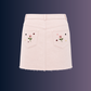 Wildgeese Blush Petal Embroidered Denim Mini Skirt – Women's High-Rise Floral Heart A-Line Skirt