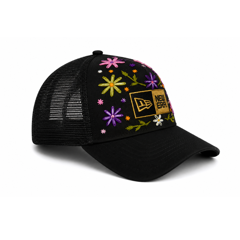 Wildgeese Midnight Meadow New Era Floral Embroidered Trucker Cap – Black