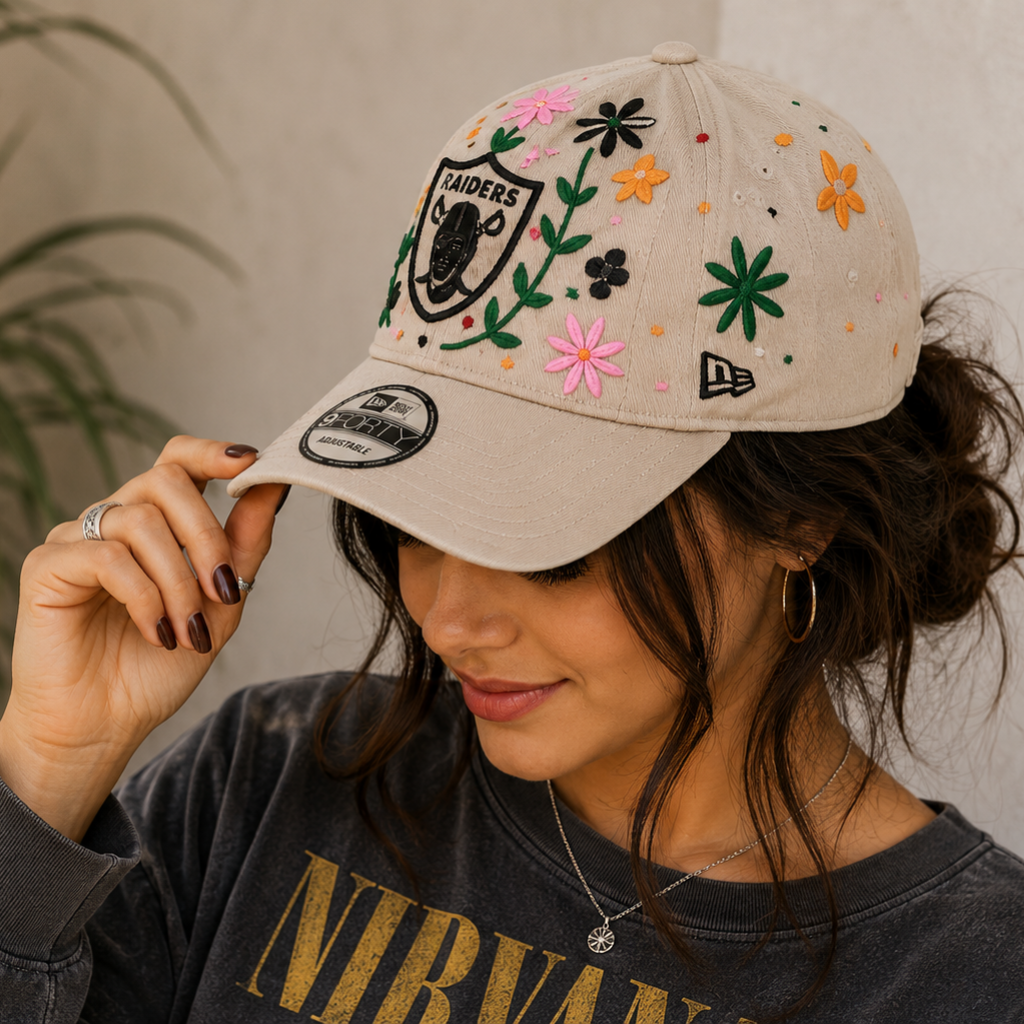 Las Vegas Raiders Garden Shield Floral Embroidered Adjustable Cap – Beige