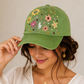 Wildgeese Meadow Bloom Embroidered Green Cotton Baseball Cap – Artisan Adjustable Floral Hat