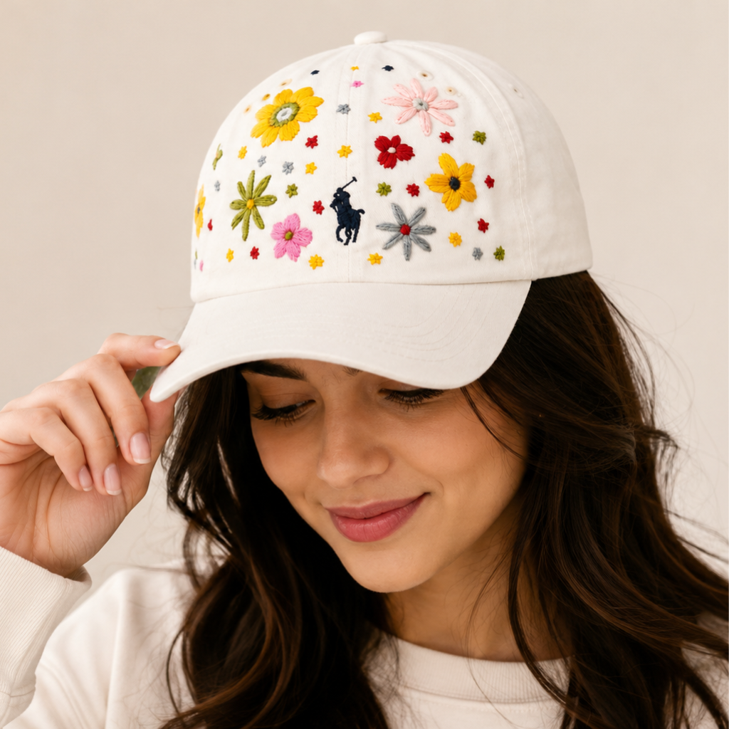 Polo Spring Meadow Floral Embroidered Adjustable Cap – Ivory