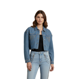 Wildgeese Handcrafted Crystal Fringe Denim Jacket – Unique Handmade Cropped Blue Denim Outerwear with Rhinestone Embellishments – Artisan Made Statement Fashion