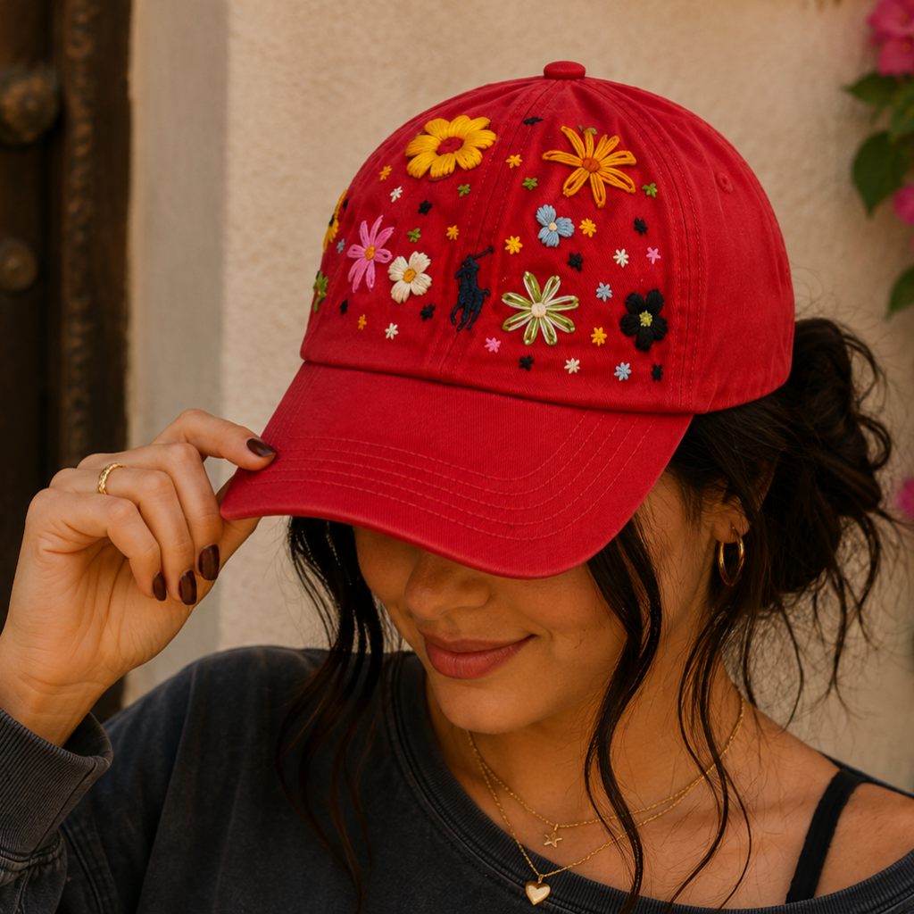 Wildgeese Scarlet Garden Polo Floral Embroidered Adjustable Cap – Red