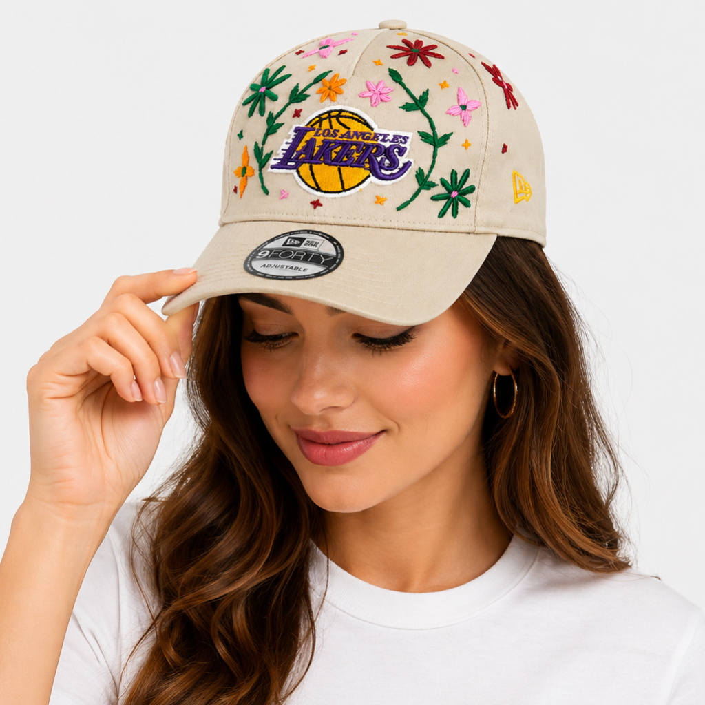Los Angeles Lakers Botanical Court Embroidered Adjustable Cap – Cream