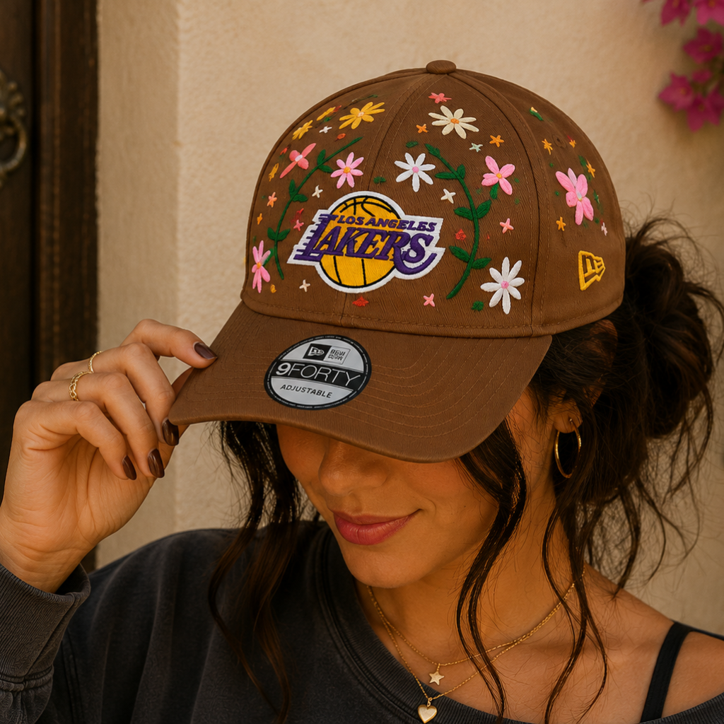 Wildgeese Cocoa Blossom Lakers Floral Embroidered Adjustable Cap – Brown