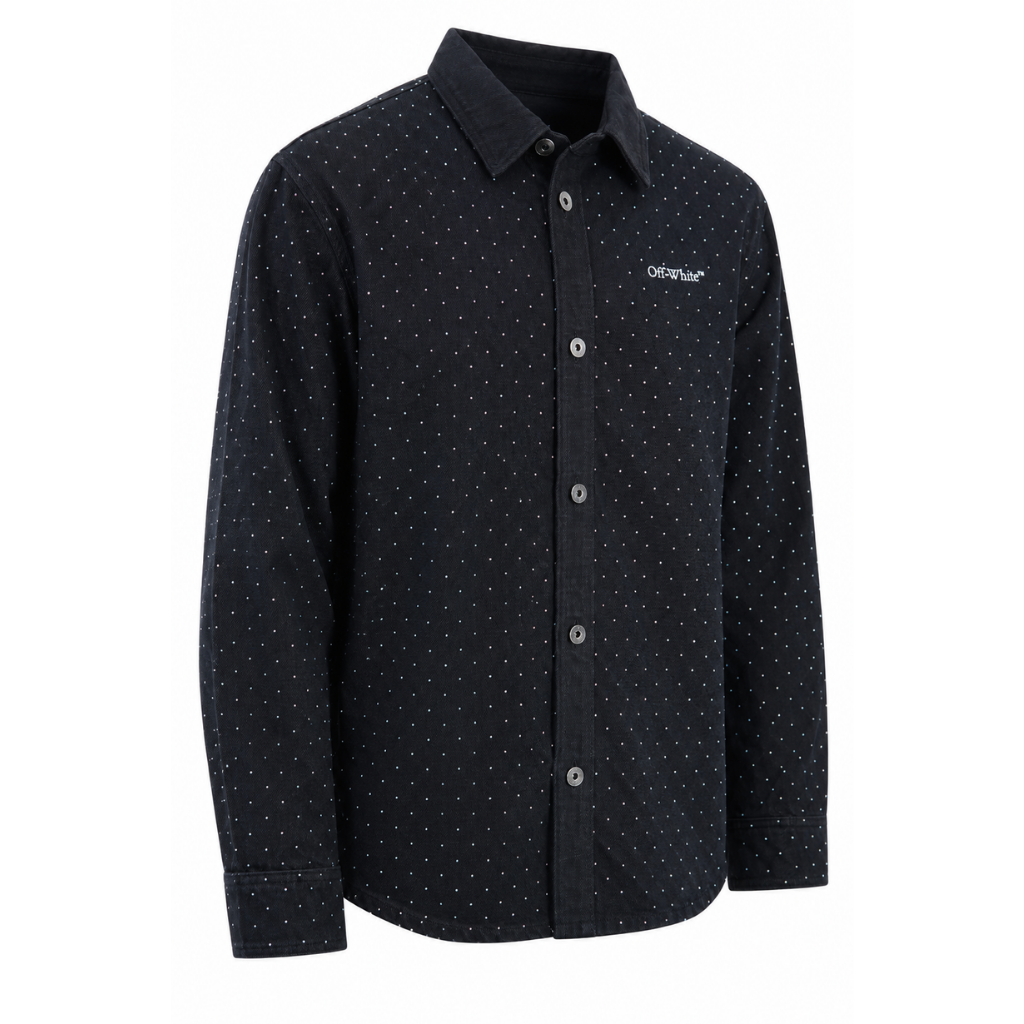 Black Denim Shirt with White Arrow Graphic – Premium Long Sleeve Casual Streetwear Shirt for Men