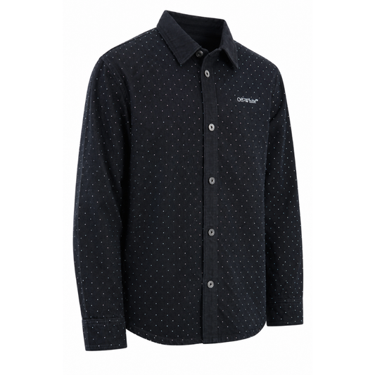 Black Denim Shirt with White Arrow Graphic – Premium Long Sleeve Casual Streetwear Shirt for Men
