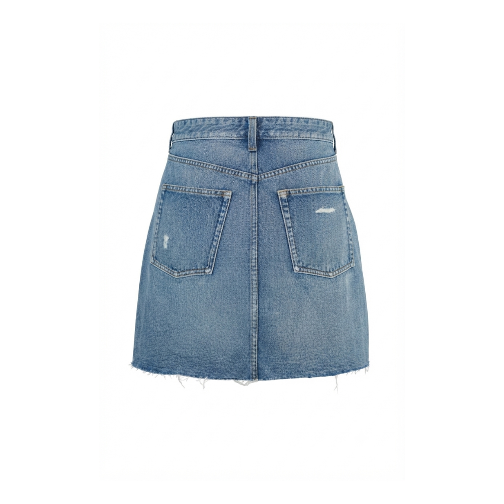 Wildgeese Handcrafted Crystal Embellished Distressed Denim Mini Skirt – Premium Designer Rhinestone Jean Skirt