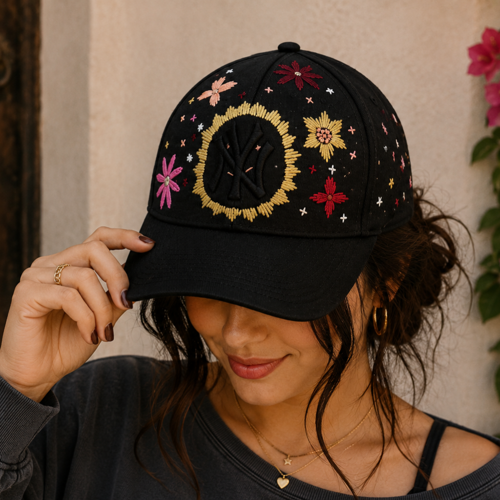 Wildgeese New York Yankees Golden Bloom Floral Embroidered Adjustable Cap – Black