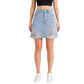 Wildgeese Handcrafted Crystal Embellished Premium Denim Skirt – Luxury Distressed Light Wash Mini Skirt