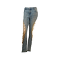 Premium Handcrafted Wildgeese Women's Light Wash Upcycled Denim Jeans with Gold Chain Cutout Detail | Handmade Statement Jeans
