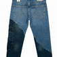 Blue jeans with a unique design on a white background