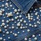 Blue denim jacket with pearl and silver bead embellishments