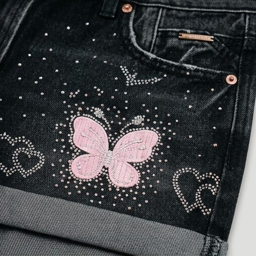Wildgeese Handcrafted Rhinestone Butterfly Denim Shorts – Unique Handmade Y2K Style