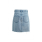 Wildgeese Handcrafted Crystal Embellished Distressed Denim Mini Skirt – Premium Light Wash Denim