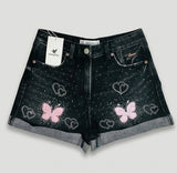 Wildgeese Handcrafted Rhinestone Butterfly Denim Shorts – Unique Handmade Y2K Style