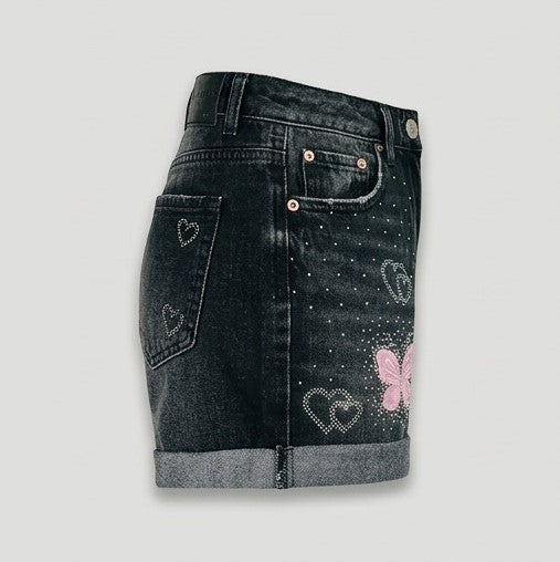 Wildgeese Handcrafted Rhinestone Butterfly Denim Shorts – Unique Handmade Y2K Style