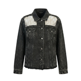 Wildgeese Handcrafted Sheer Lace Panel Black Denim Jacket – Unique Handmade Artisan Outerwear for Women