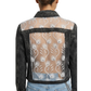 Wildgeese Handcrafted Sheer Lace Panel Black Denim Jacket – Unique Handmade Artisan Outerwear for Women