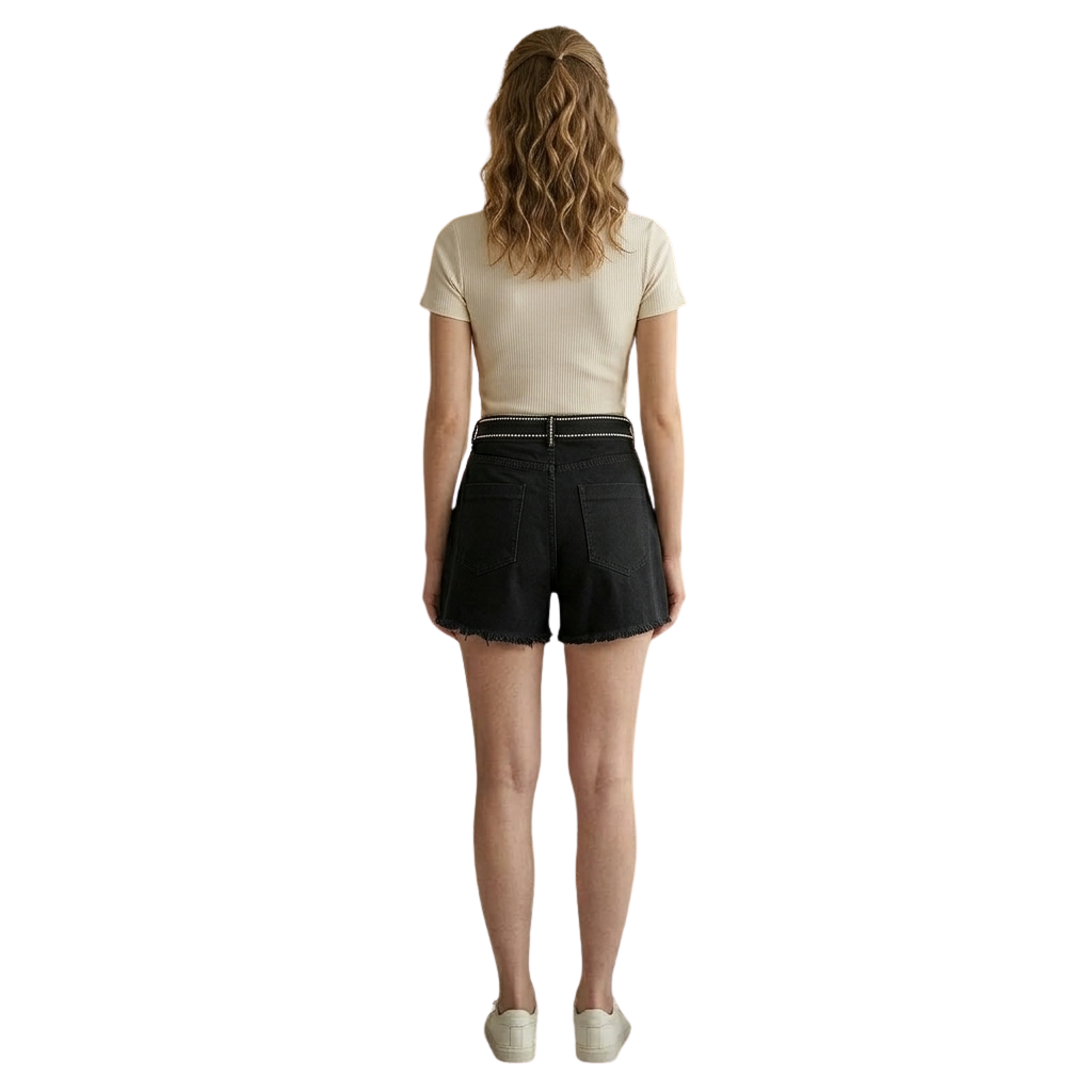 Wildgeese Handcrafted Rhinestone Chain Black Denim Shorts – Luxury Artisan Statement Shorts for Women