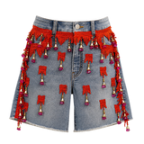 Wildgeese Handcrafted Boho Tassel Denim Shorts – Unique Handmade Summer Fashion