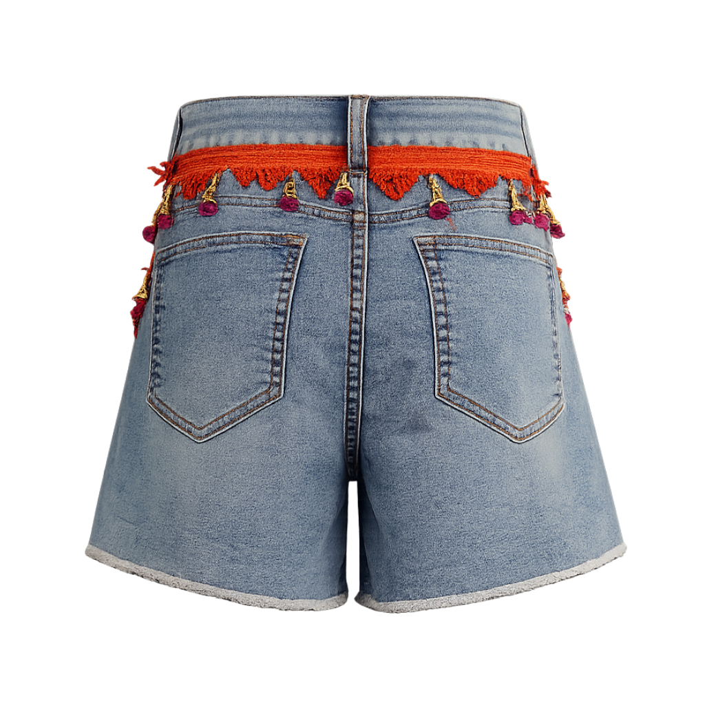 Wildgeese Handcrafted Boho Tassel Denim Shorts – Unique Handmade Summer Fashion