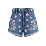 Wildgeese Handcrafted Floral Embellished Denim Shorts – Premium Girls Summer Denim Shorts