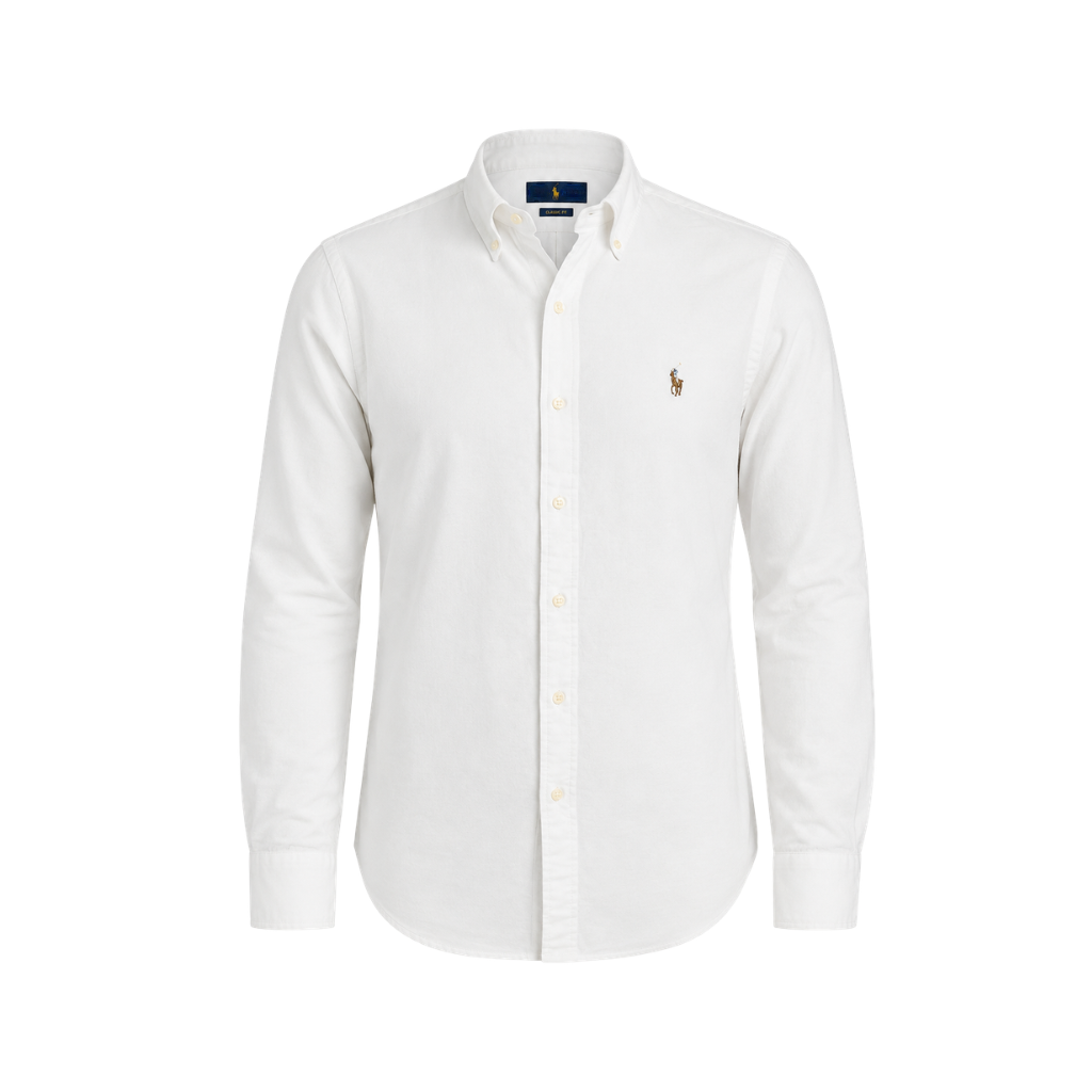 Men's Classic White Long Sleeve Oxford Button-Down Shirt