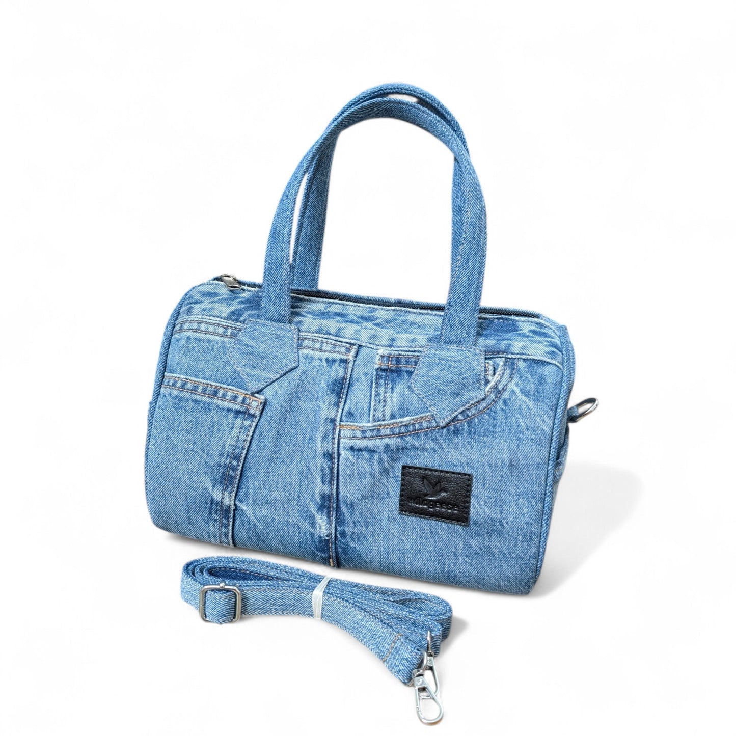 Wildgeese Buttercup Handmade Reconstructed Denim Barrel Bag  Jean Pocket Satchel