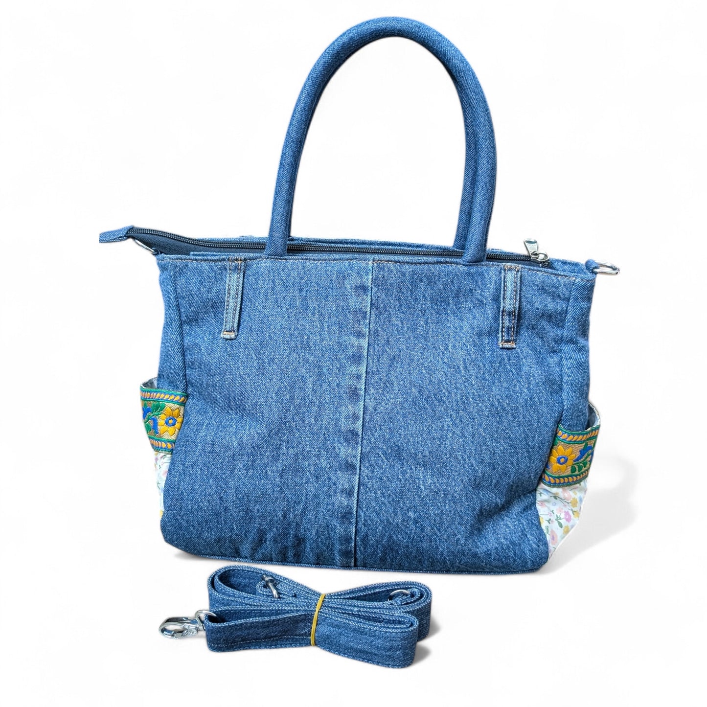 Wildgeese Handmade Floral Patchwork Denim Satchel - Chorki Fushion Bag