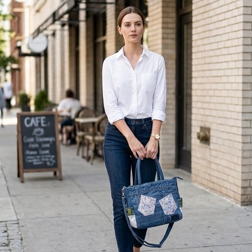 Wildgeese Handmade Floral Patchwork Denim Satchel - Chorki Fushion Bag