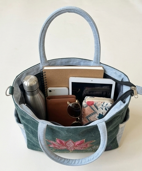 Wildgeese Daffodil Handpaint Embroidered Lotus Denim Bag