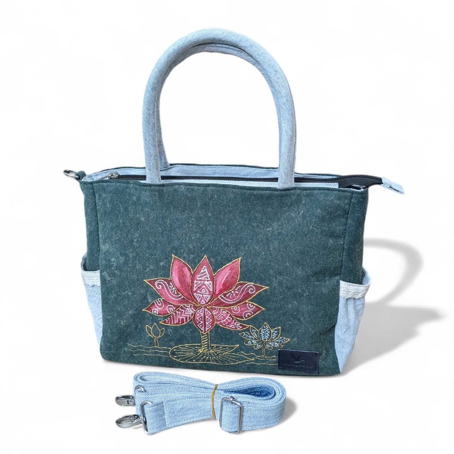 Wildgeese Daffodil Handpaint Embroidered Lotus Denim Bag