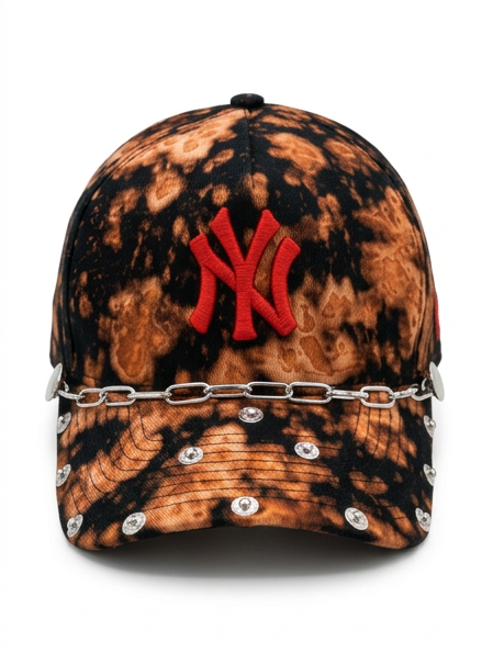 Wildgeese Acid Wash Snapback Hat - Silver Chain & Studded Industrial Cap - NWT