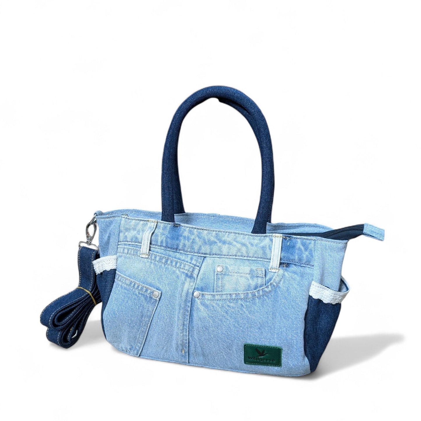 Wildgeese  Moon  HandmadeDenim Shoulder Bag Satchel - Upcycled Jean Pocket Bag