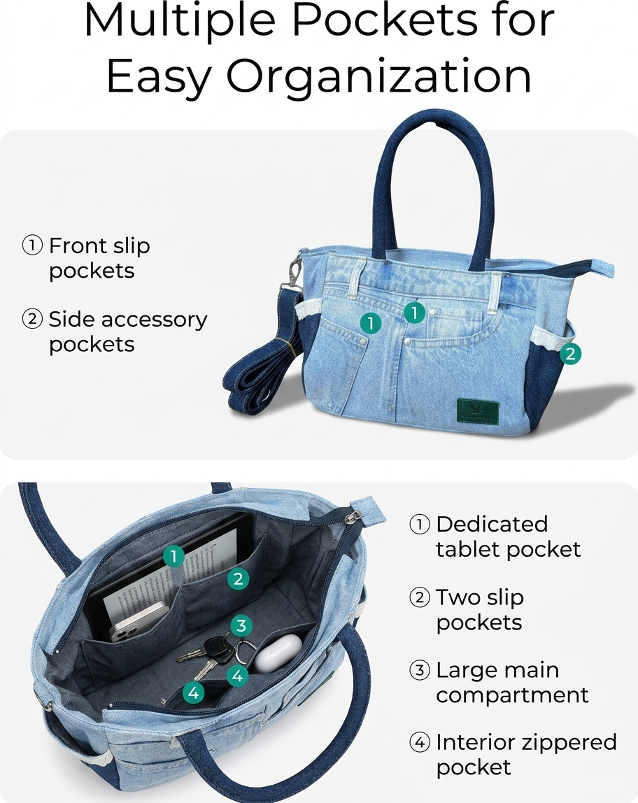 Wildgeese  Moon  HandmadeDenim Shoulder Bag Satchel - Upcycled Jean Pocket Bag