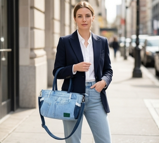 Wildgeese  Moon  HandmadeDenim Shoulder Bag Satchel - Upcycled Jean Pocket Bag