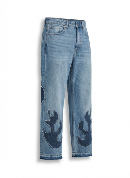 wildgeese Blue denim handcrafted jeans with cut-out designs