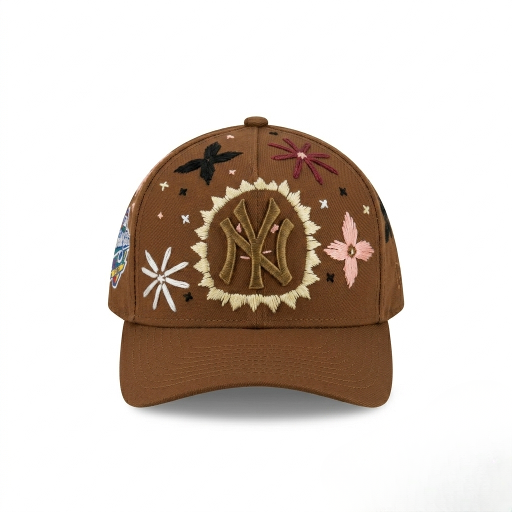 Wildgeese Handcrafted Floral Embroidered Brown Baseball Cap – Premium Adjustable Cotton Hat
