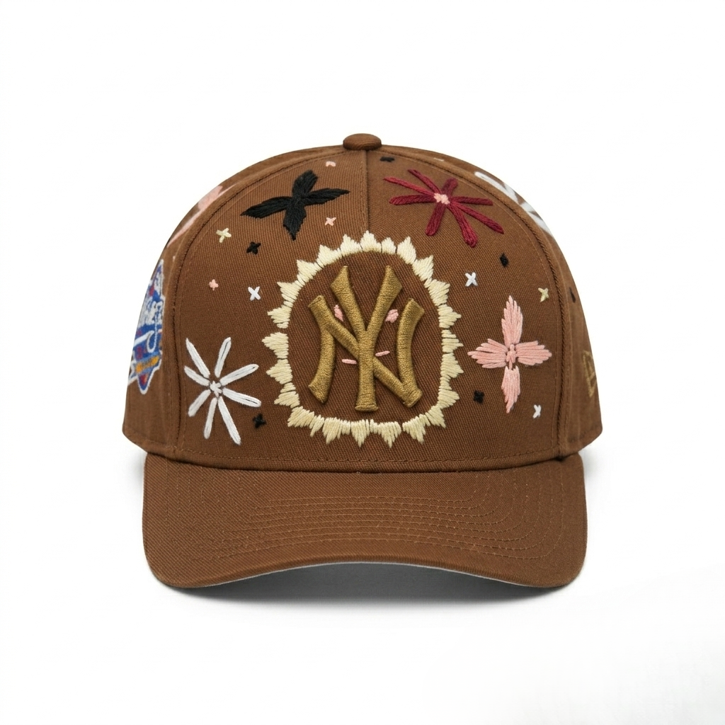 Wildgeese Handcrafted Floral Embroidered Brown Baseball Cap – Premium Adjustable Cotton Hat