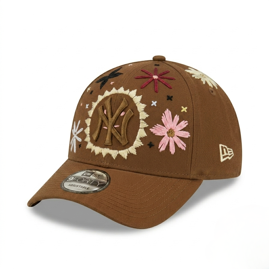Wildgeese Handcrafted Floral Embroidered Brown Baseball Cap – Premium Adjustable Cotton Hat