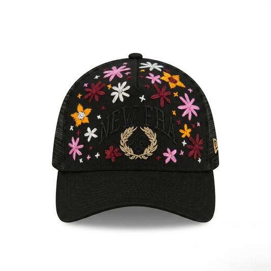 Wildgeese Handcrafted Floral Embroidered Trucker Cap – Premium Black Mesh Adjustable Hat