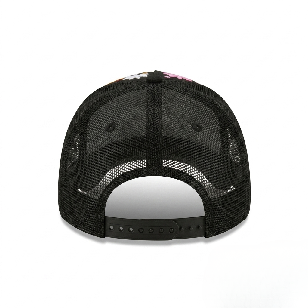 Wildgeese Handcrafted Floral Embroidered Trucker Cap – Premium Black Mesh Adjustable Hat