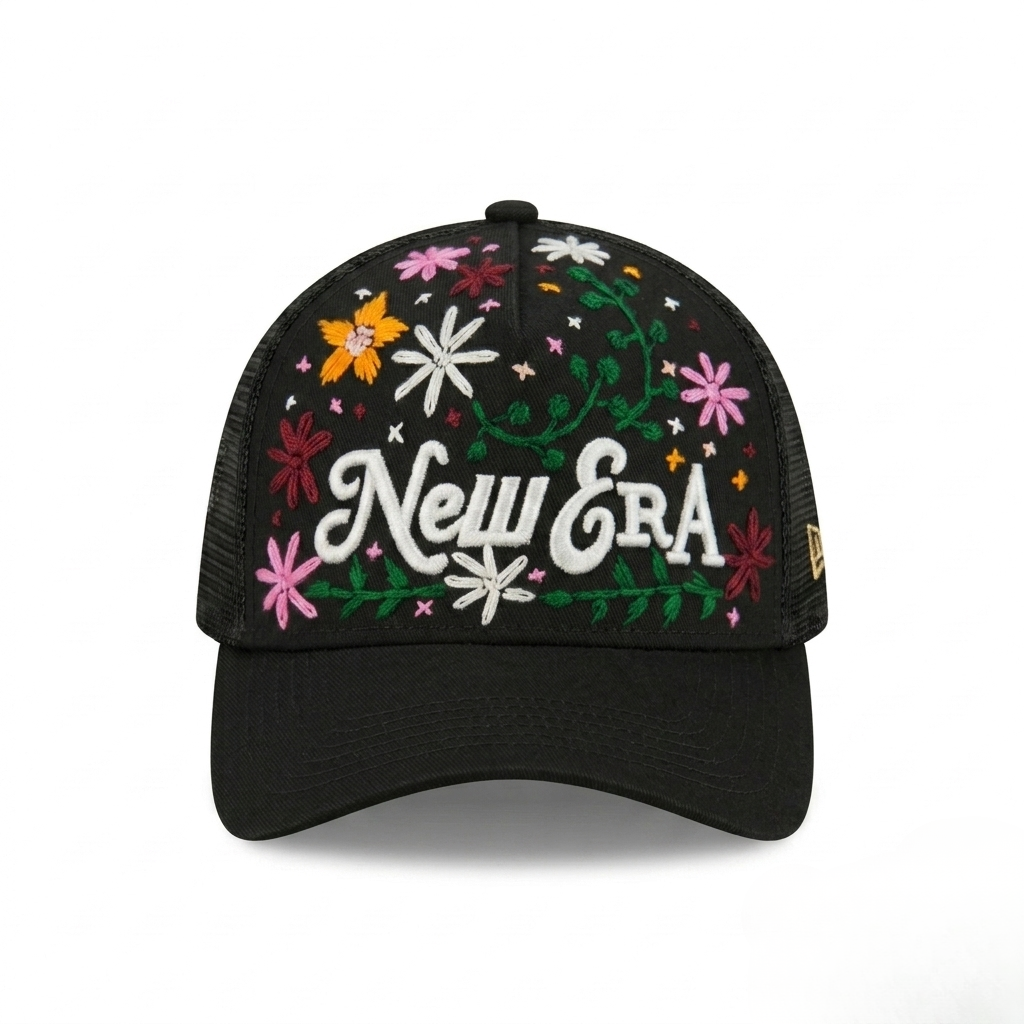 Wildgeese Handcrafted Floral Embroidered Trucker Cap – Premium Black Mesh Adjustable Snapback Hat