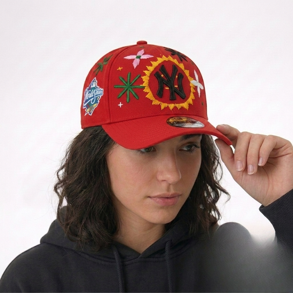 Wildgeese Handcrafted Floral Embroidered Red Baseball Cap – Premium Adjustable Cotton Hat