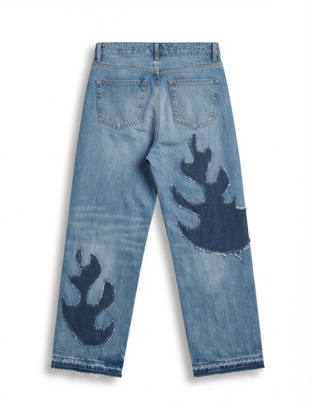 Back view of Wildgeese denim jeans showing handcrafted pockets and natural material indigo wash, one of a kind artisan quality